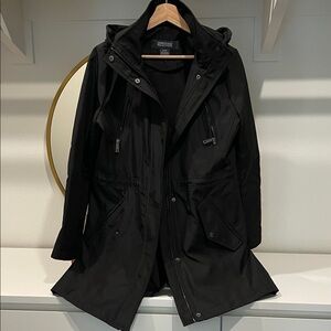 Kenneth Cole reaction Black Hooded rain Trench Coat